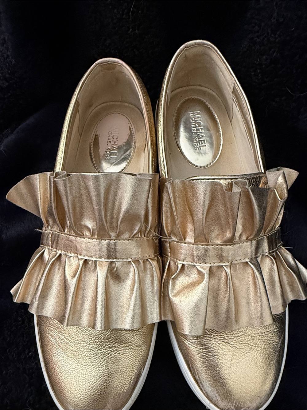Michael Kors Gold Bella Ruffle Slip-On Sneakers